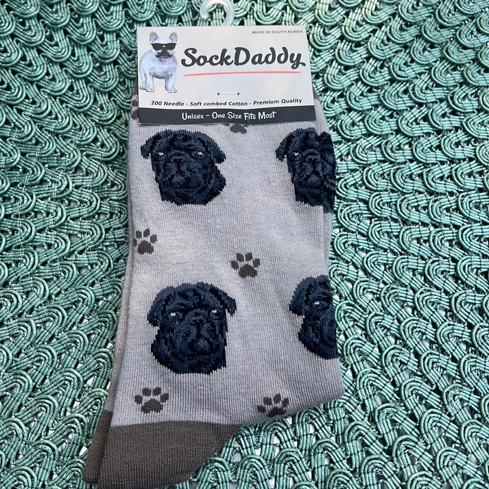Brand new w/ tag SOCK DADDY Brand Black Pug Unisex Crew Socks.
